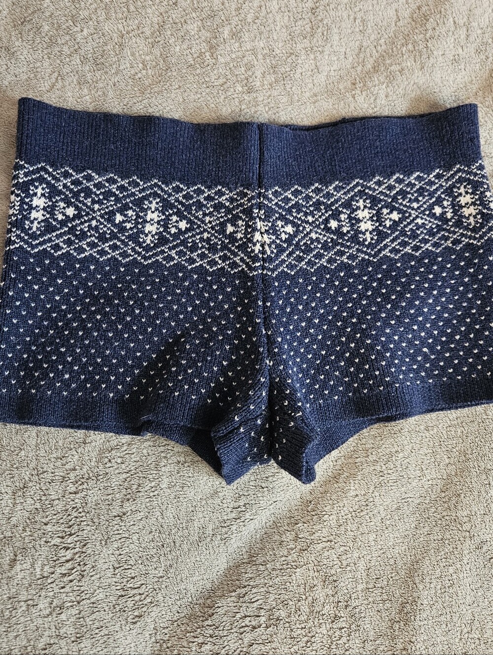 Blue White Knit Patterned Shorts Small